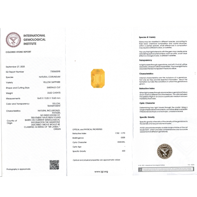 23.52 Cts. Yellow Sapphire Loose Gemstone 