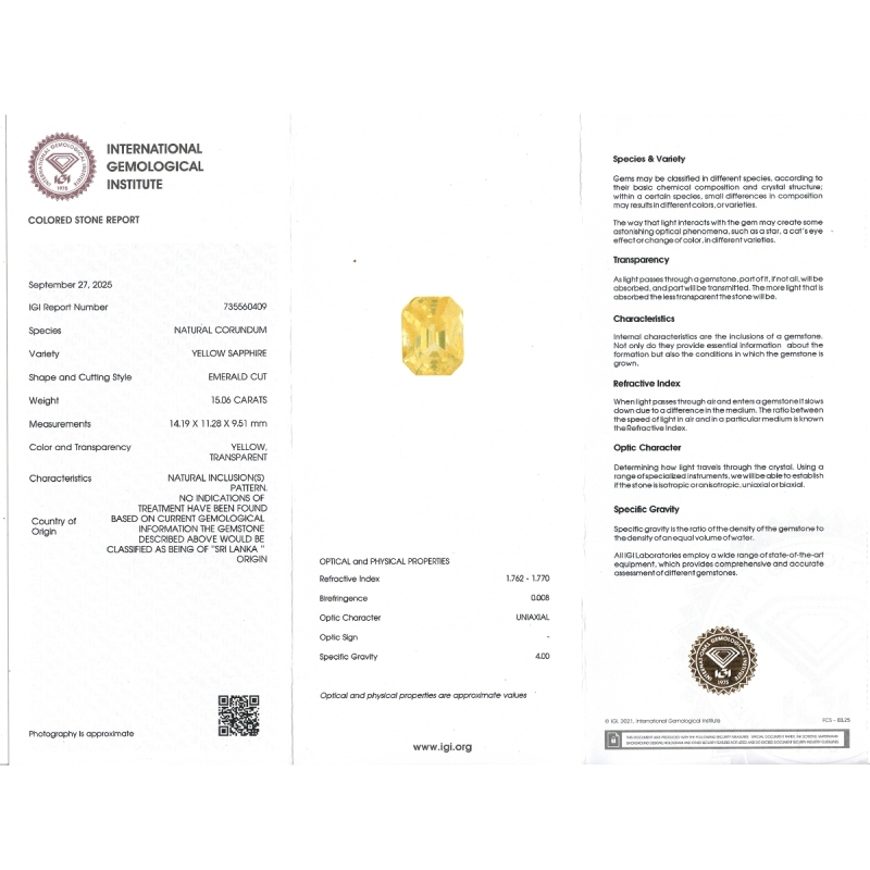 15.06 Cts. Yellow Sapphire Loose Gemstone 