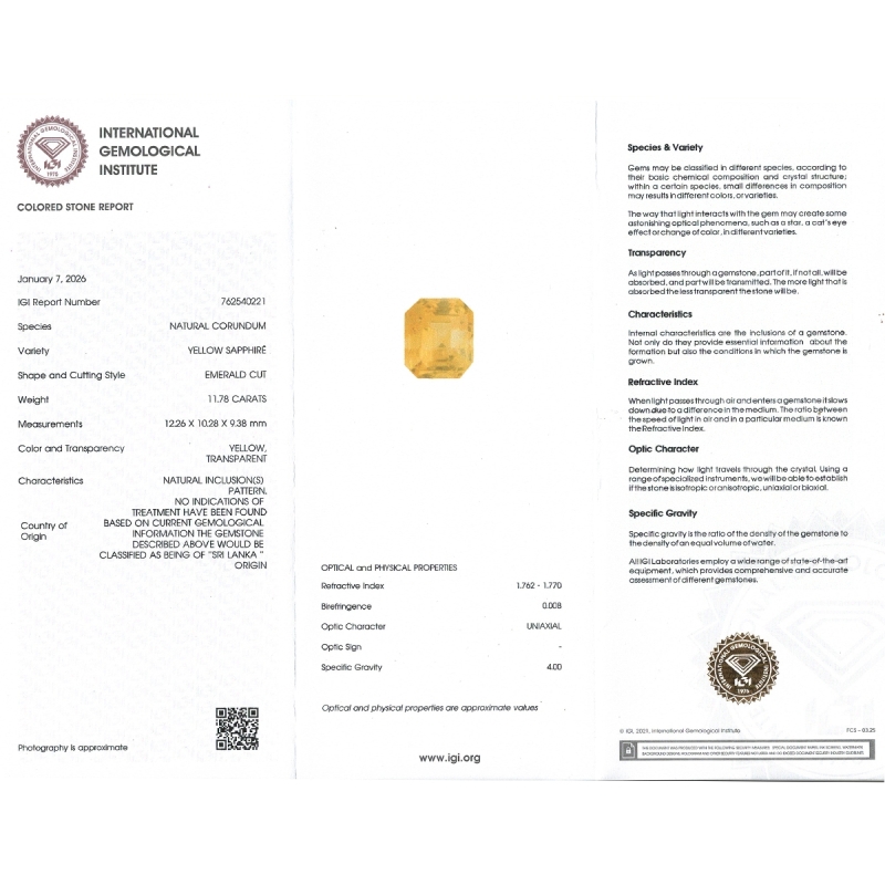 12.78 Cts. Yellow Sapphire Loose Gemstone 