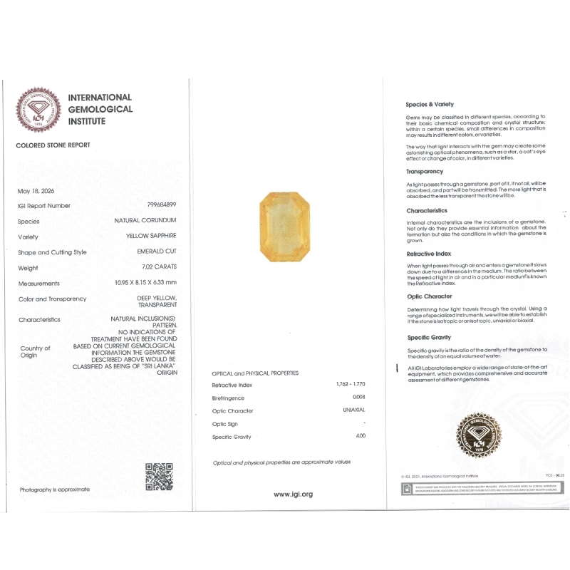 7.02 Cts. Yellow Sapphire Loose Gemstone