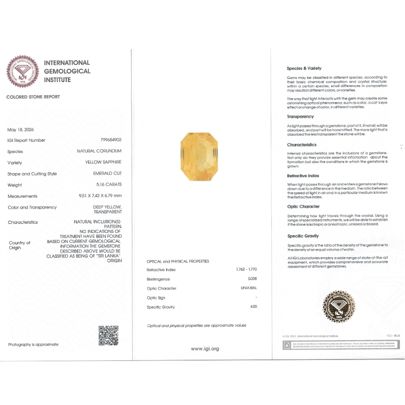 5.16 Cts. Yellow Sapphire Loose Gemstone
