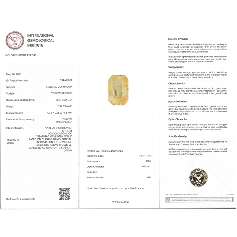 6.32 Cts. Yellow Sapphire Loose Gemstone