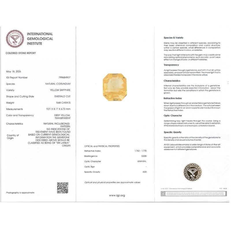 5.68 Cts. Yellow Sapphire Loose Gemstone