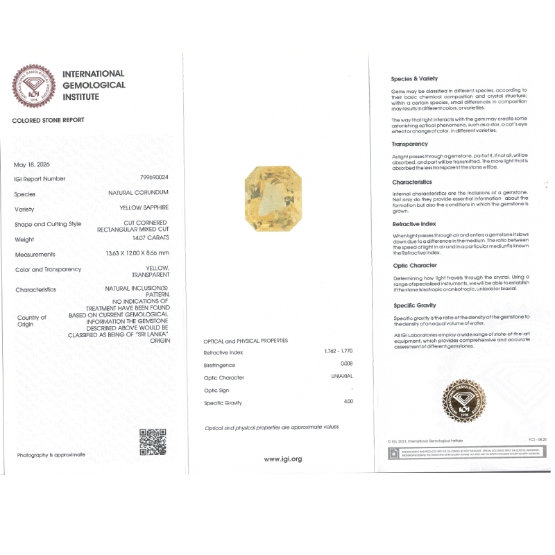 14.07 Cts. Yellow Sapphire Loose Gemstone