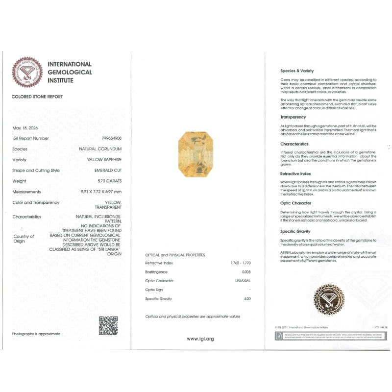 5.70 Cts. Yellow Sapphire Loose Gemstone