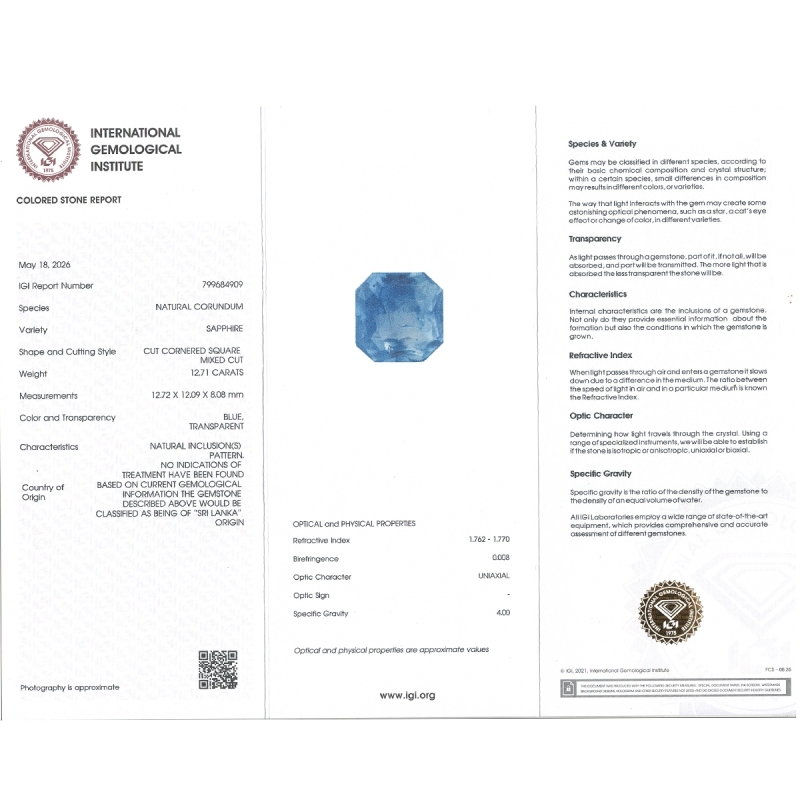 12.71 Cts. Blue Sapphire Loose Gemstone