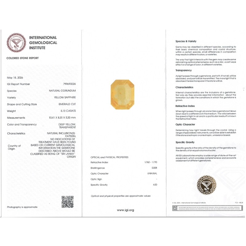 5.13 Cts. Yellow Sapphire Loose Gemstone