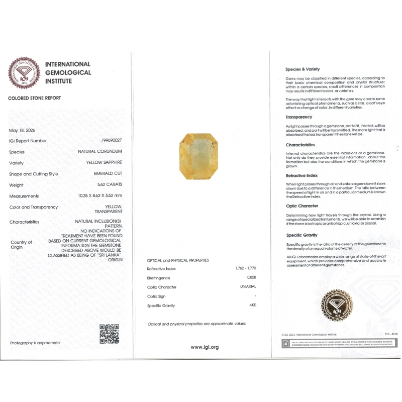 5.62 Cts. Yellow Sapphire Loose Gemstone