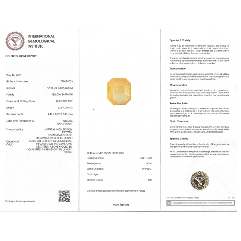6.06 Cts. Yellow Sapphire Loose Gemstone