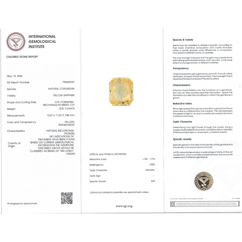 12.57 Cts. Yellow Sapphire Loose Gemstone