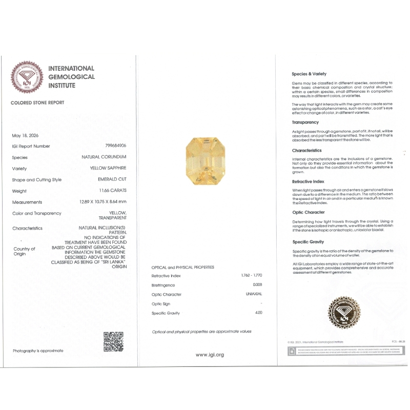 11.66 Cts. Yellow Sapphire Loose Gemstone