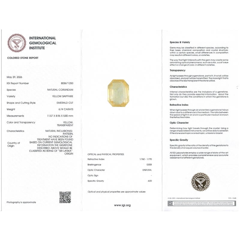 6.74 Cts. Yellow Sapphire Loose Gemstone