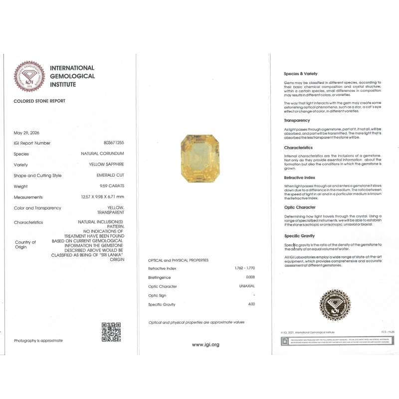 9.59 Cts. Yellow Sapphire Loose Gemstone
