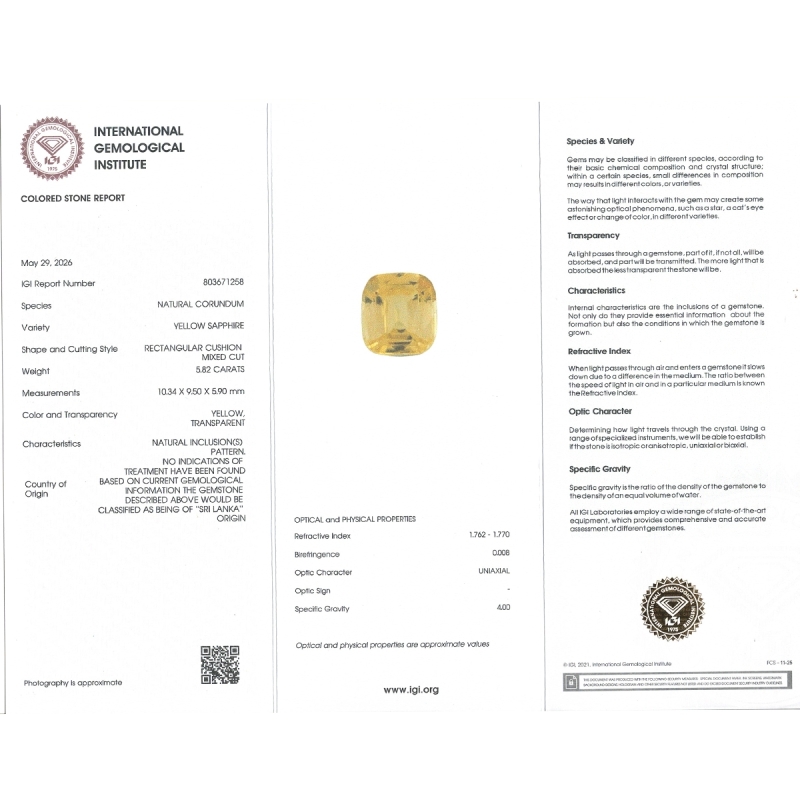 5.82 Cts. Yellow Sapphire Loose Gemstone